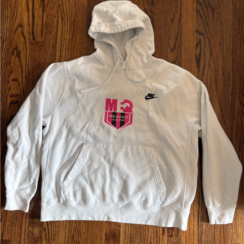 Nike White Mideast Qualifier Hoodie with Black and Pink Logo Volleyball Size XL